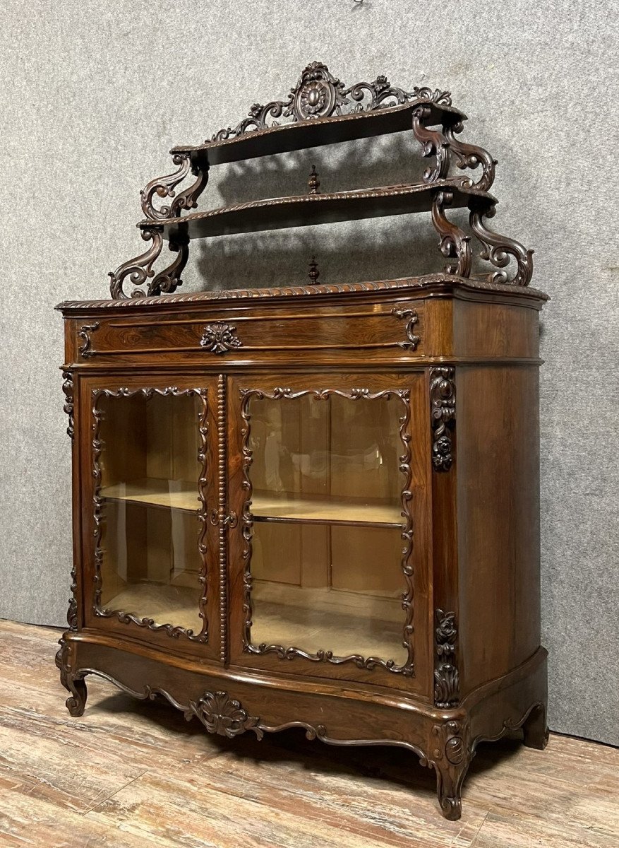 vitrine bibliothèque galbée époque Napoléon III en acajou vers 1850