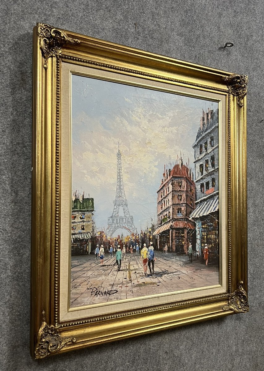 Bernard : Magnifique huile sur toile vue de la tour Eiffel a Paris vers 1970
