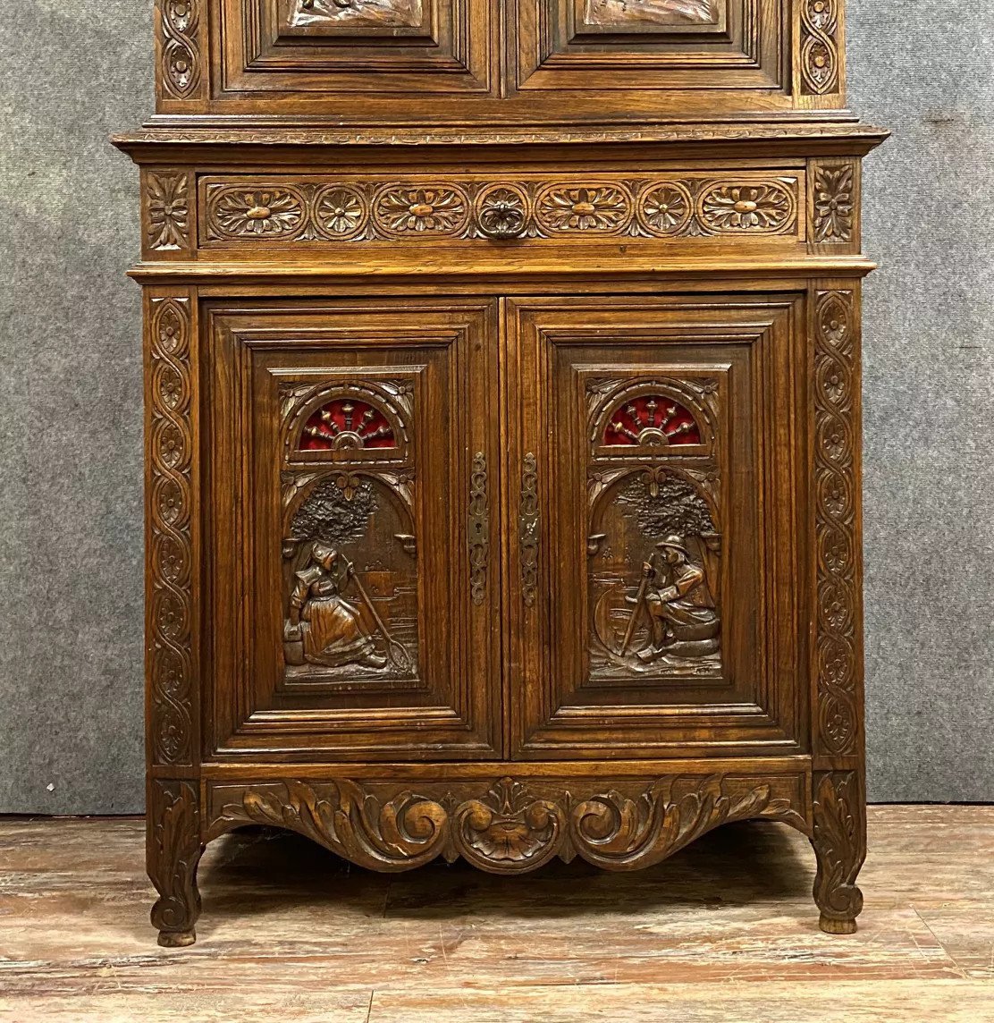 Cabinet breton style Renaissance en chêne signé de la maison Poulias circa 1850