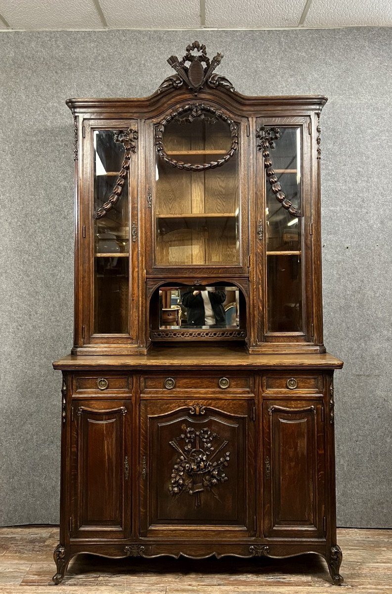 buffet bibliothéque style Louis XV / Transition en chêne massif vers 1880