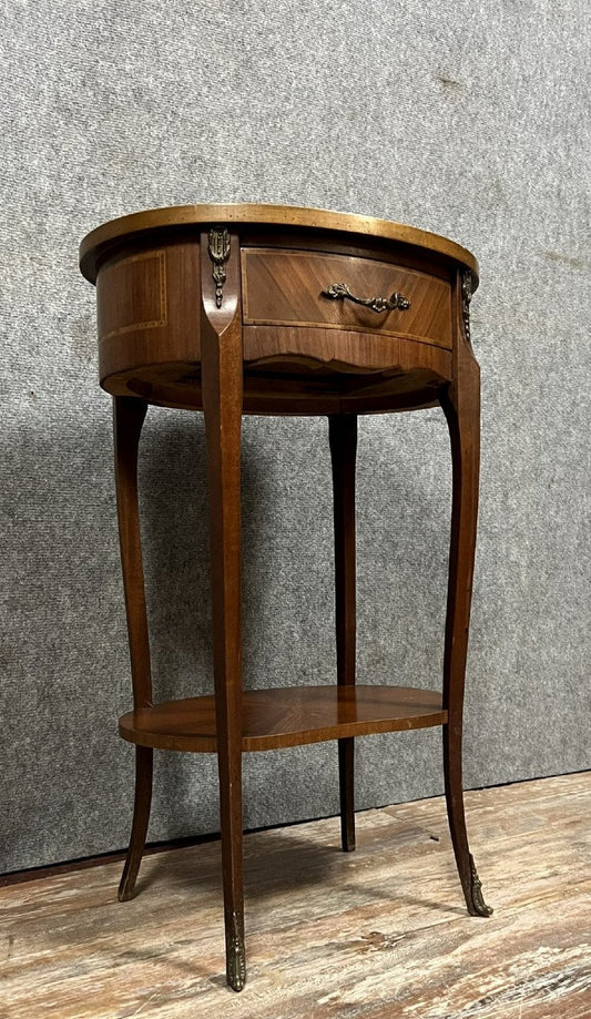 table tambour d'apparat style Louis XV en marqueterie / circa 1920