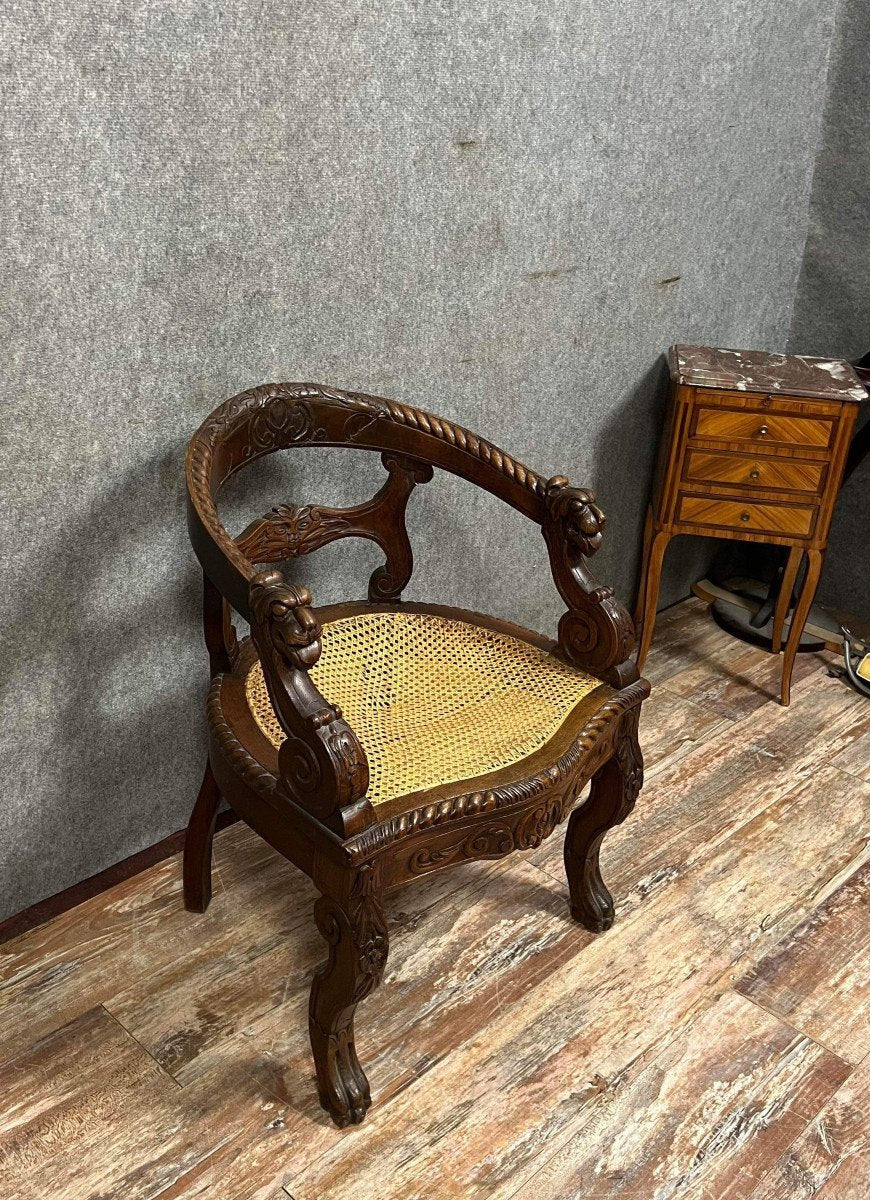 fauteuil de bureau style Renaissance en chêne massif vers 1850