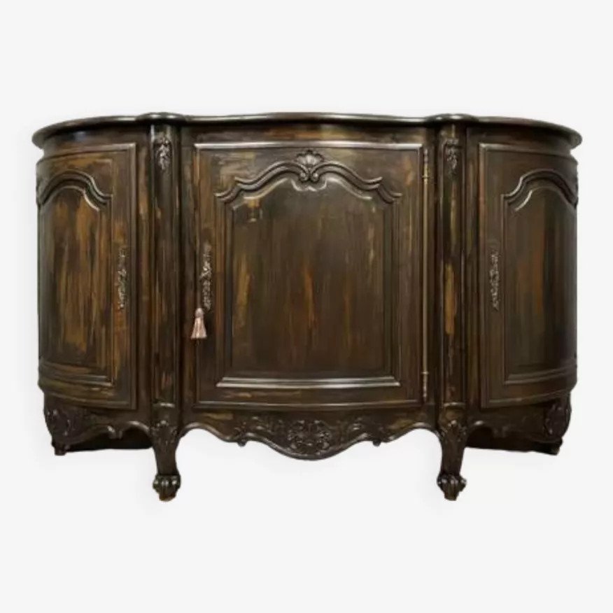 Buffet en Enfilade en bois laqué et bois teinté style Louis XV vers 1900