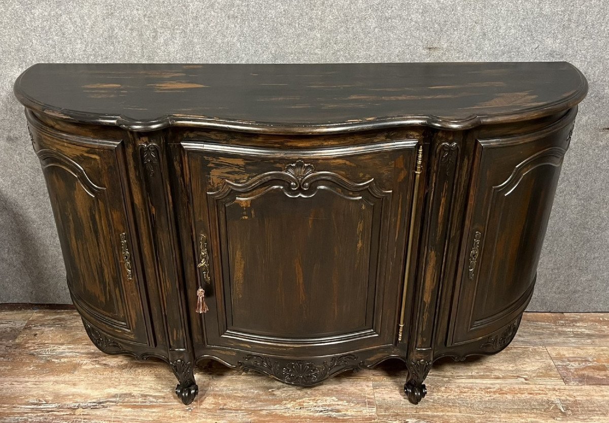 Buffet en Enfilade en bois laqué et bois teinté style Louis XV vers 1900