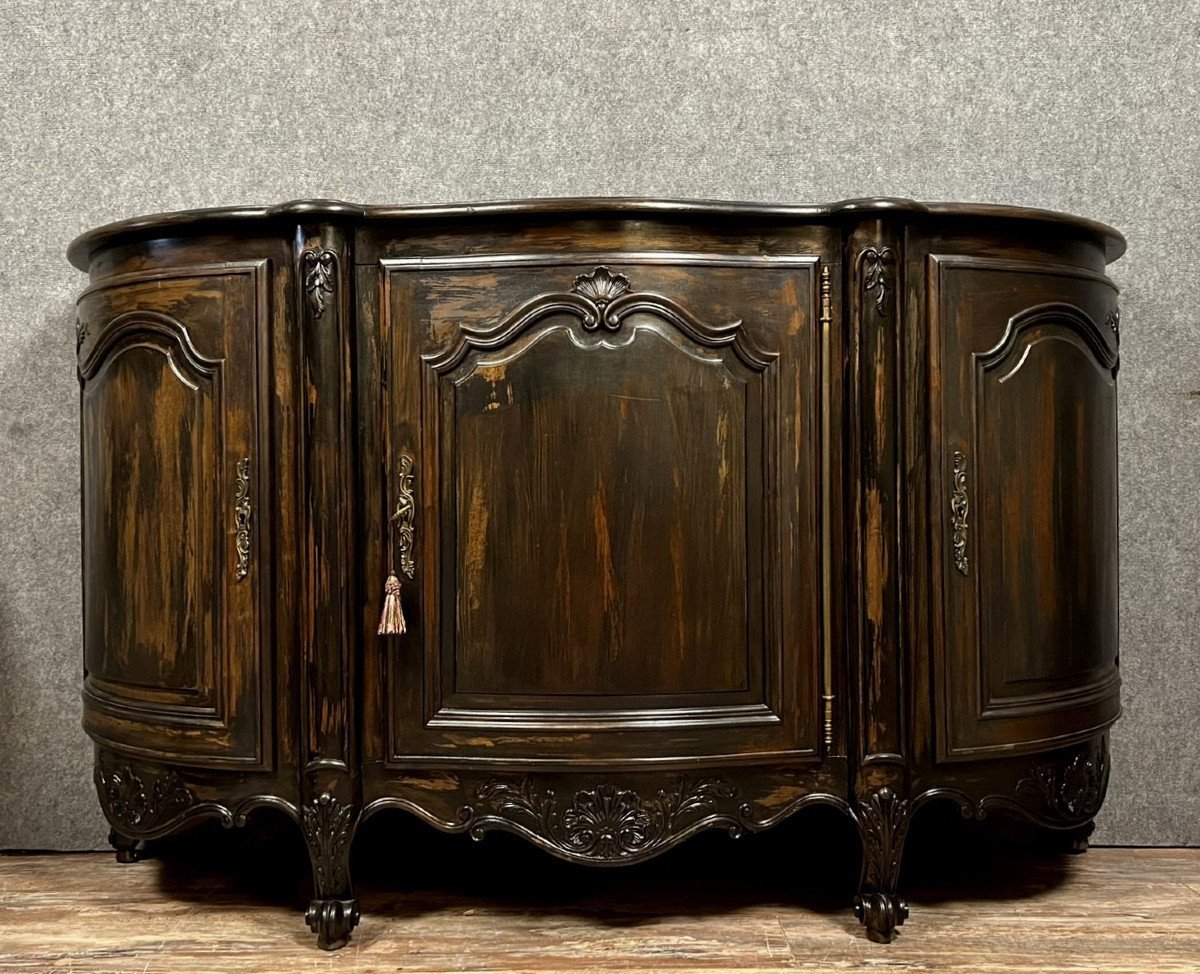 Buffet en Enfilade en bois laqué et bois teinté style Louis XV vers 1900