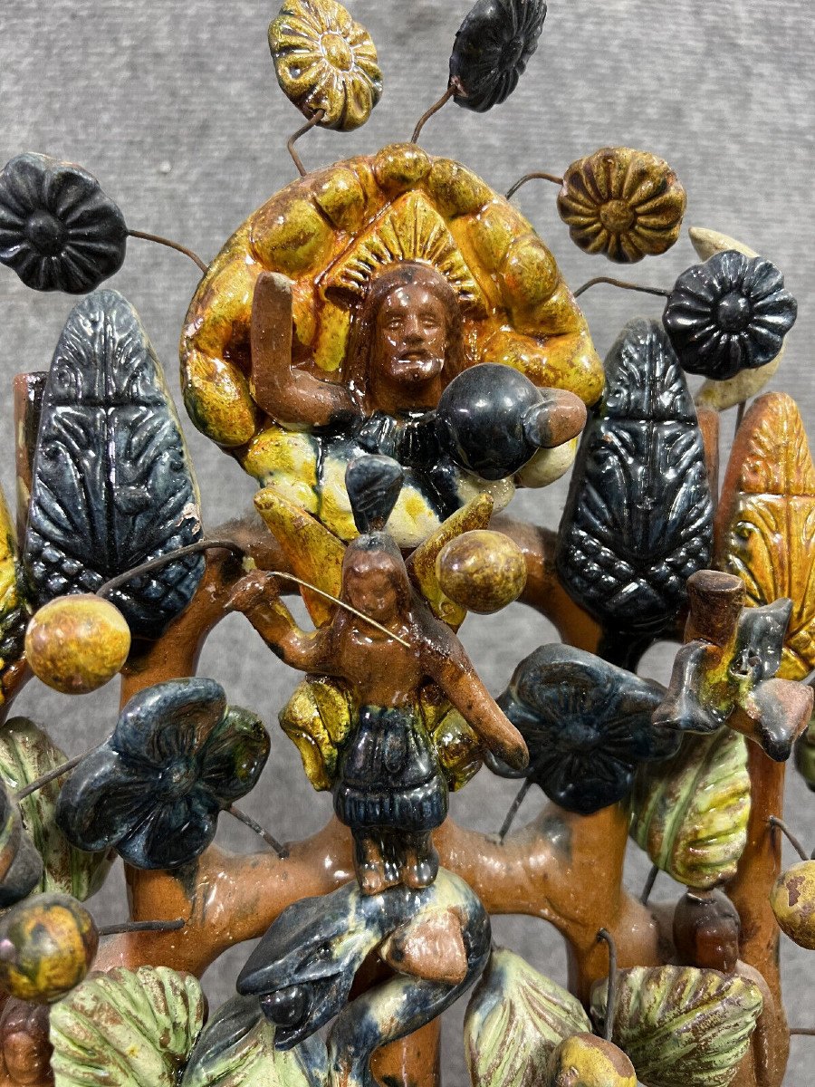 Mexique vers 1900: grand chandelier en terre cuite vernissée attribué à Alfonso Soteno