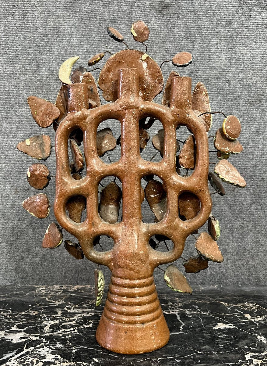Mexique vers 1900: grand chandelier en terre cuite vernissée attribué à Alfonso Soteno