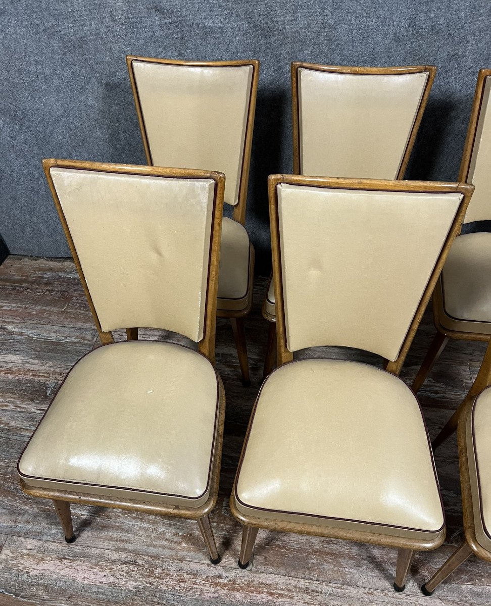 Série de 6 chaises vintage des années 1970 en bois clair