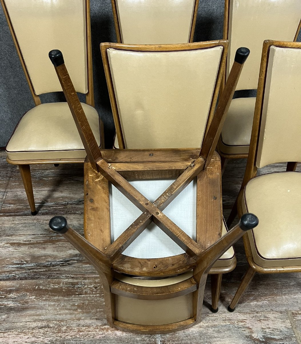 Série de 6 chaises vintage des années 1970 en bois clair