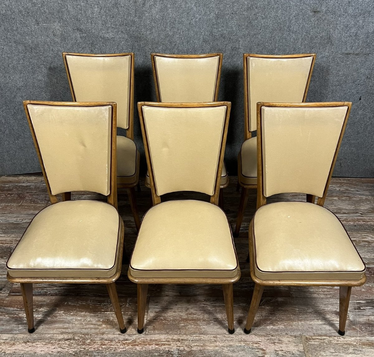 Série de 6 chaises vintage des années 1970 en bois clair