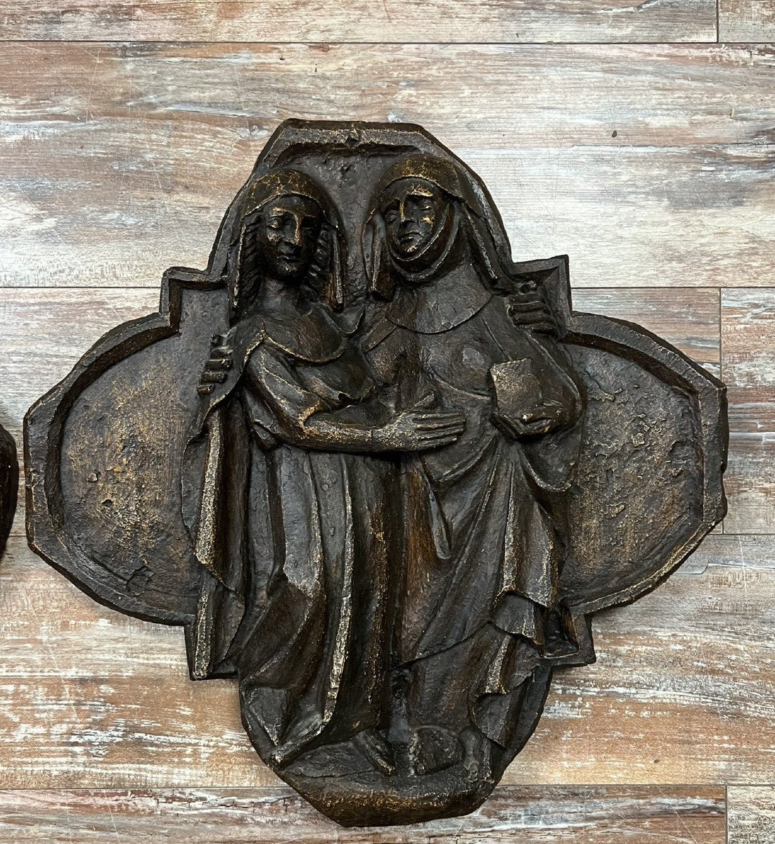 série de 4 panneaux d'un retable de dévotion en plâtre patinés époque XVII eme