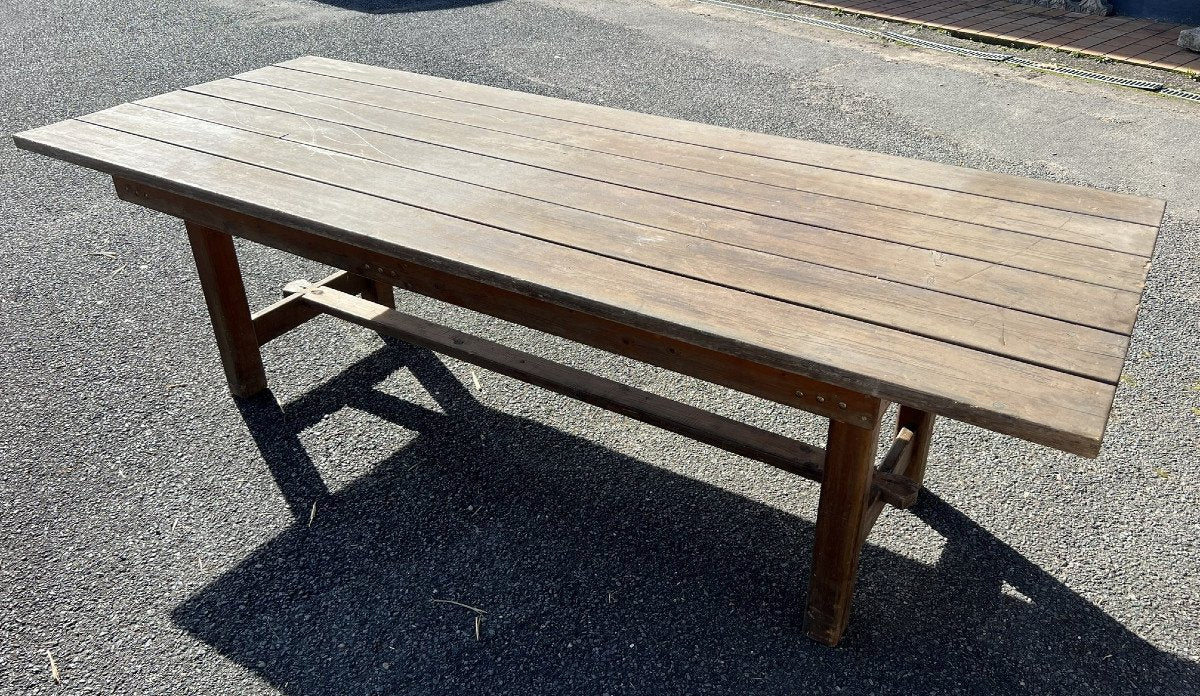 table de guinguette pliante en bois lamellé vers 1900-1930