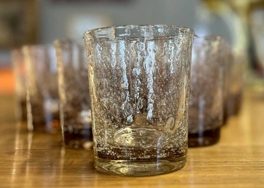 Biot XXeme : série de 10 verres a citronnade en verre bullé signés