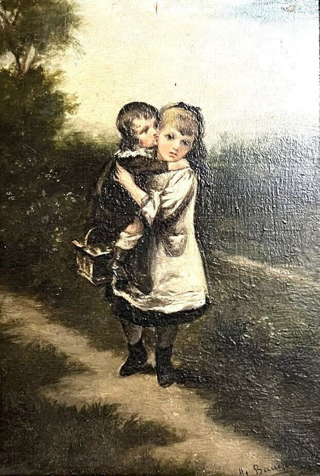 École Française vers 1900 : huile sur panneau / tableau signé (B)