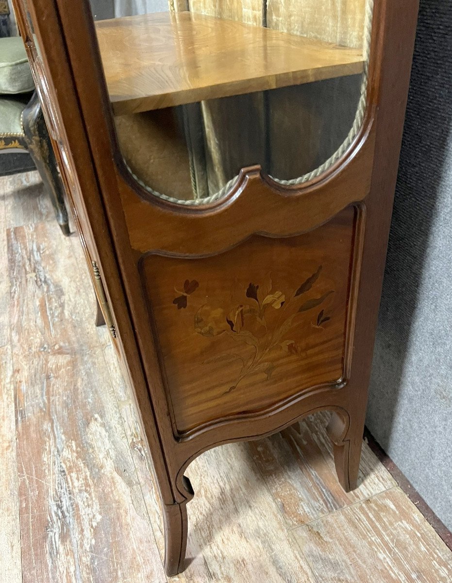 École de Nancy d'après Majorelle : superbe vitrine aux iris époque Art Nouveau fin XIXeme