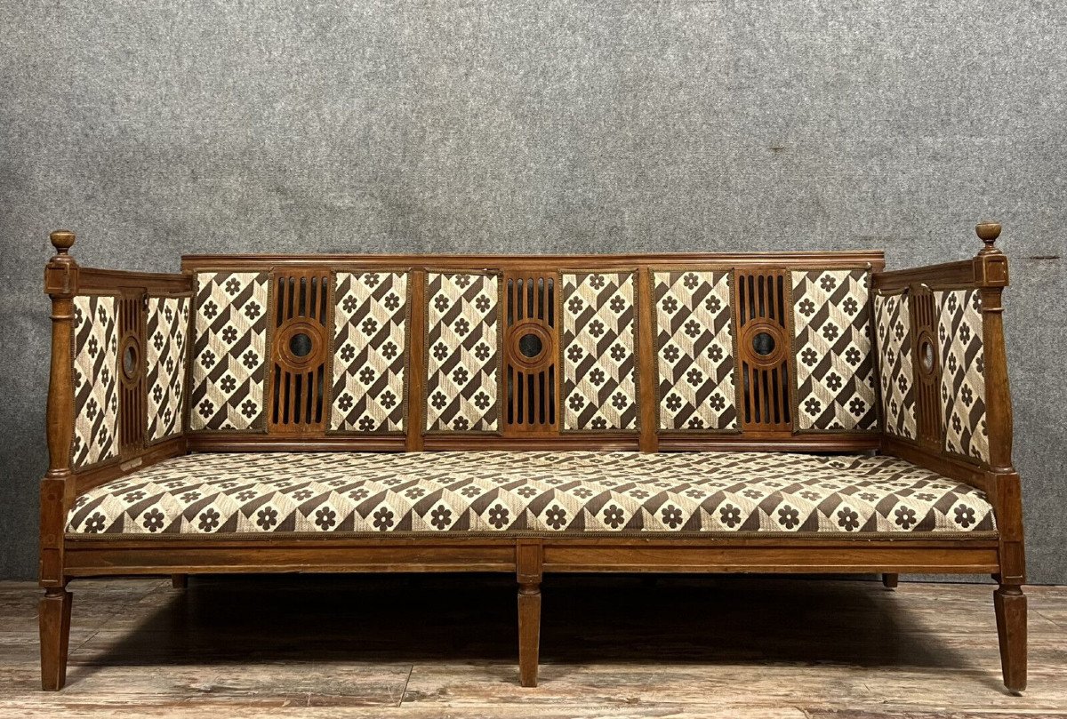 Banquette En Noyer De Style Louis XVI / Directoire époque fin XIXème siècle.